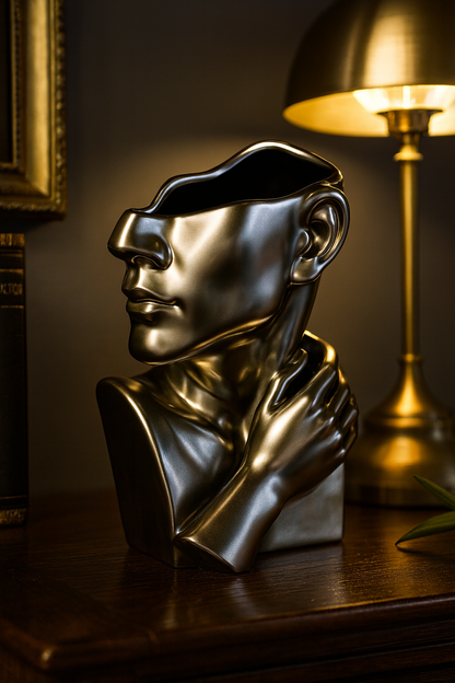 Silver Ceramic Abstract Face Sculpture Vase – Modern Home Décor & Elegant Gift