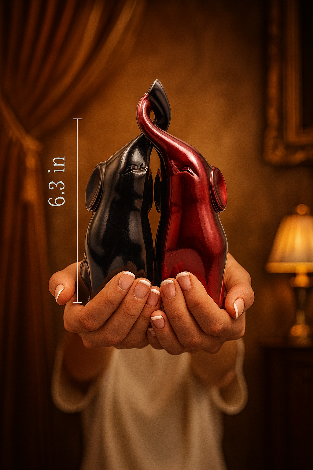 Black and Red Trunk-Up Elephant Pair Statues