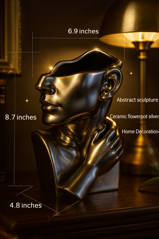 Silver Ceramic Abstract Face Sculpture Vase – Modern Home Décor & Elegant Gift